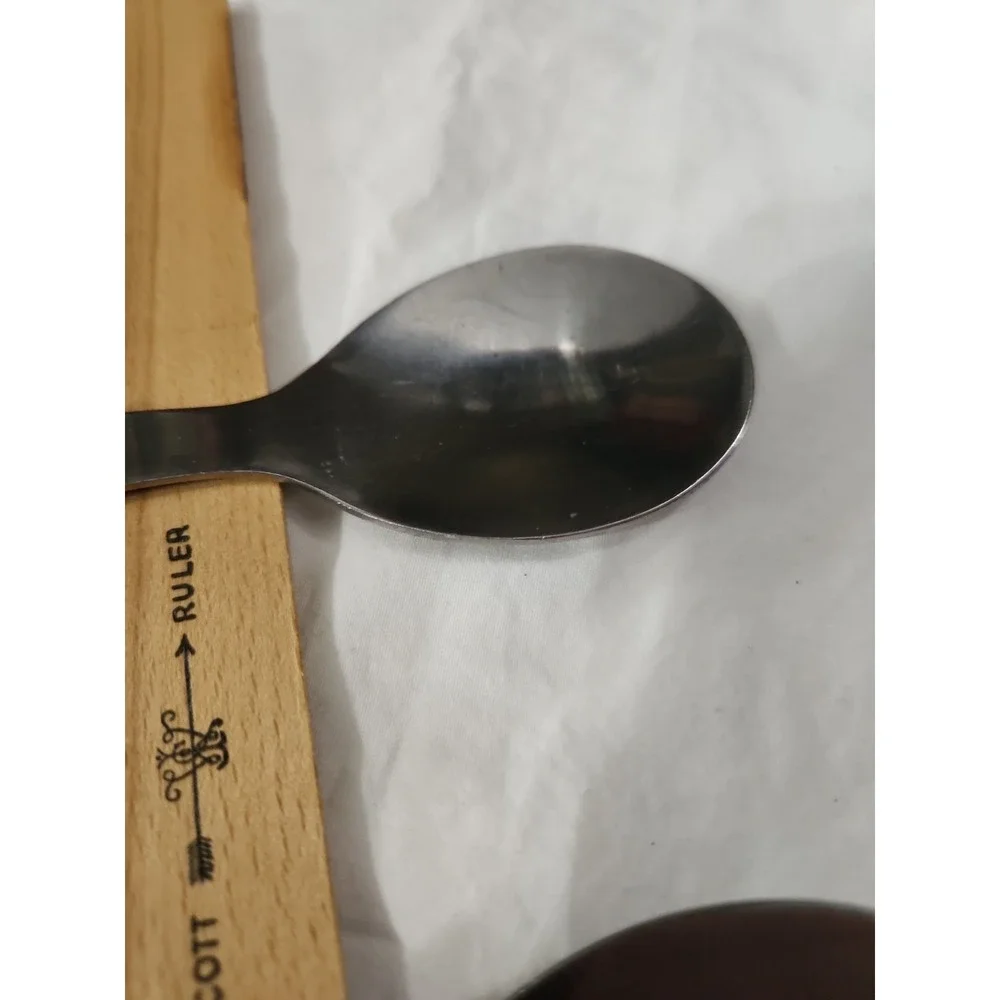 Vintage Mid Century Modern‎ Stainless Steel Wood Handle Salad Serving Set Japan